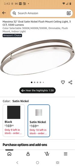 Maxxima 32" Oval Satin Nickel Flush Mount Ceiling Light