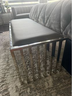 Modern Chrome Bench with Gray Cushion – Bedroom, Entryway or Vanity Bench
