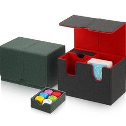 Brandnew 2 Pcs Card Box Leather Card Boxes Sleeved Cards Game Box for Collectible Cards Playing Card Box Compatible with TCG(Green, Black) 