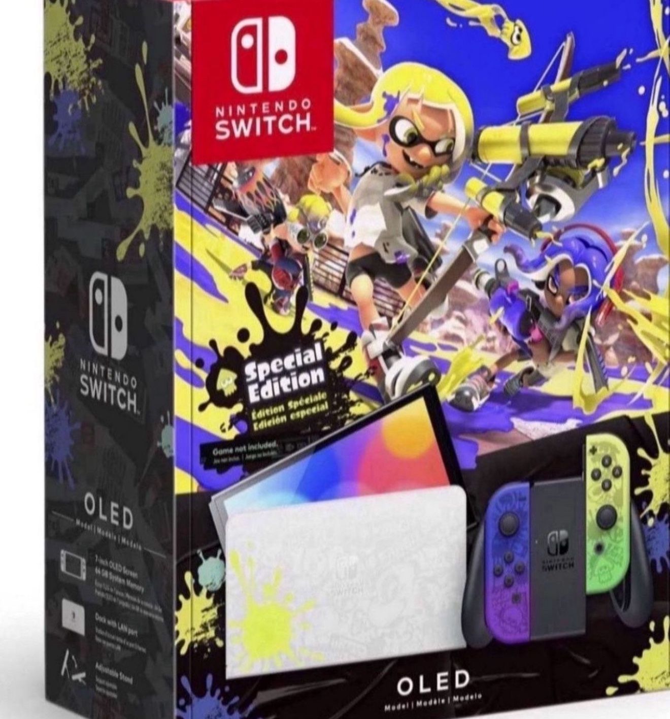 Nintendo Switch – OLED Model Splatoon 3 Special Edition. Gift set with open box and durable liner. New