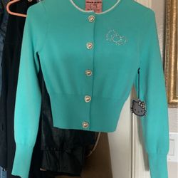 50th Anniv. Hello Kitty Cardigan W Pearl Heart Buttons XS