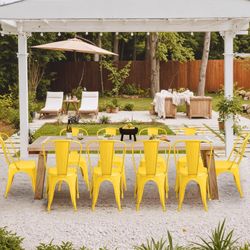 New Set of 4 Heavy Duty Metal Chair Dining Chairs Indoor and Outdoor Chair 18 Inches Seat Height Dining Room Kitchen Chair Tolix Restaurant Chairs Tra