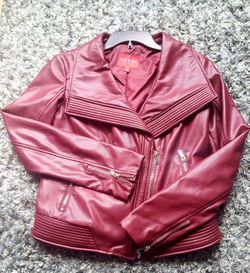 Ladies Maroon Leather Jacket Guess brand