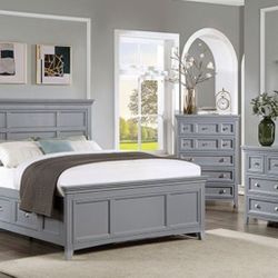 Brand New Grey 4pc Queen Bedroom Set (Available In Eastern King)