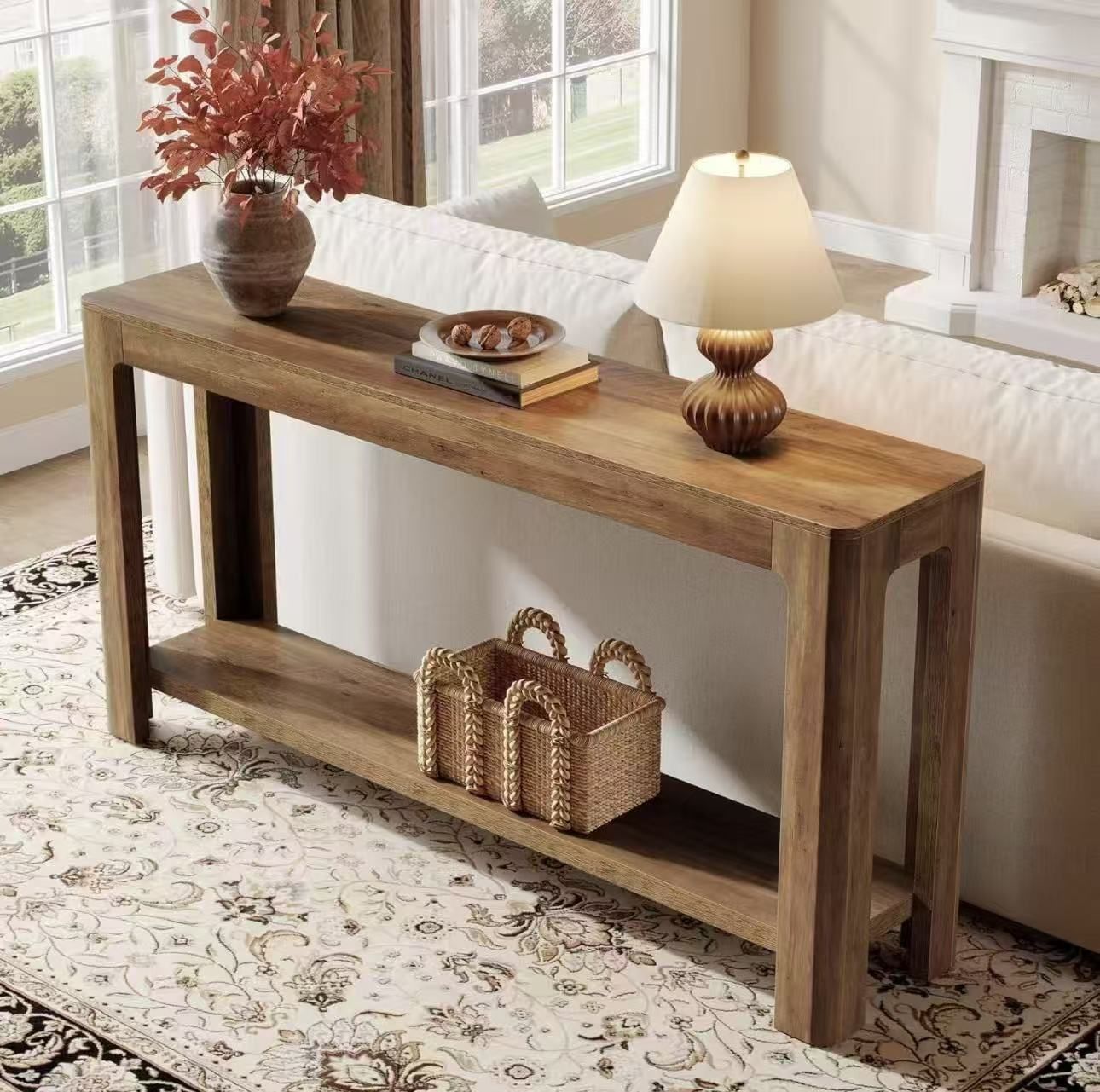 HL0234 63 Inch Entryway Console Table, 2-Tier Farmhouse Narrow Sofa Table Behind Couch, Accent Entrance Console Furniture for Entryway, Foyer, Hallway