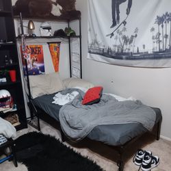 Metal Twin Bed Frame And Overhead Shelf (Set Of Two)