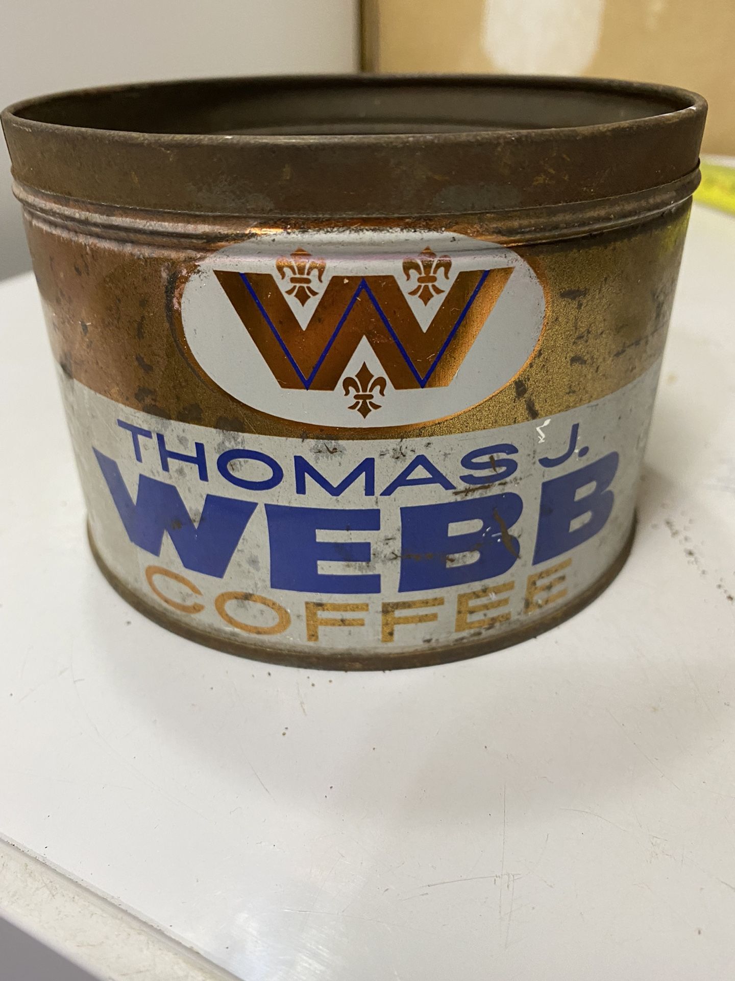 Vintage 1950s THOMAS J. WEBB COFFEE TIN ONE POUND CHICAGO ILLINOIS MADE IN USA