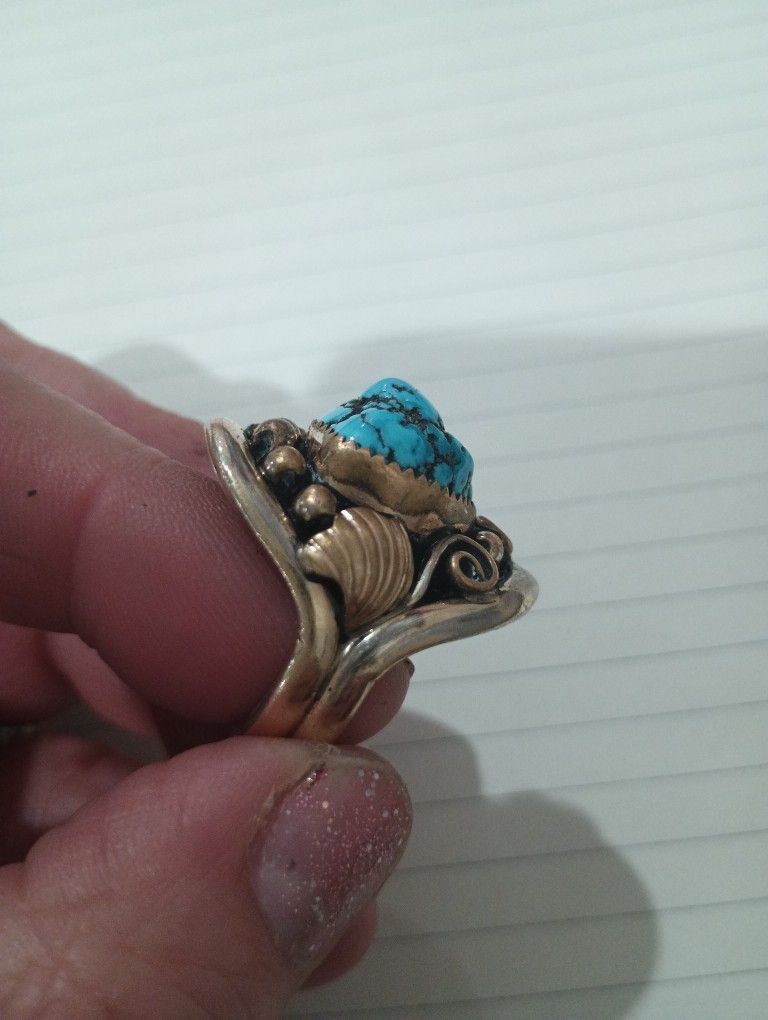 Size 9 Sterling Silver With Genuine Real Turquoise  60.