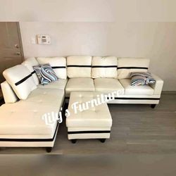 White sectional sofa with ottoman Livingroom couch