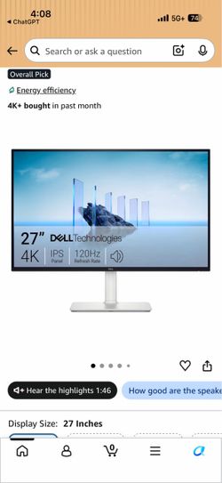 Dell 27-Inch 4K IPS Monitor 120Hz