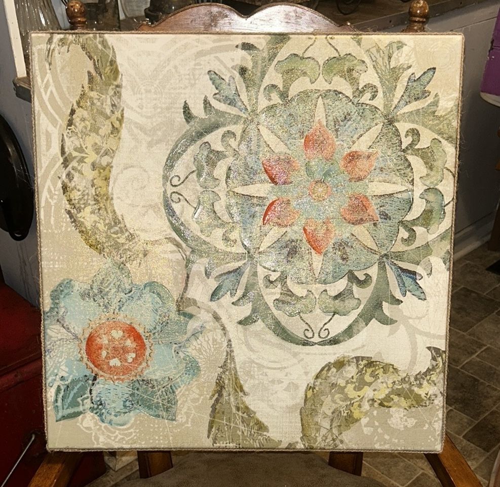 Kirkland’s: Bohemian Floral Canvas Art with Orange, Blue and Green Accents