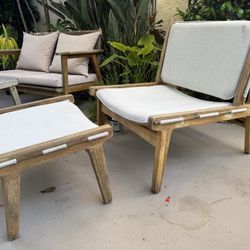 Modern Teak Outdoor Lounge Chair + Ottoman