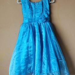 Girls Blue tule Satin cascade special occasions dress birthday party wedding flower Size 6 8