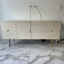 Light Wood Tv Console Table / Sideboard with Gold Feet 63"× 20"x 29.5”