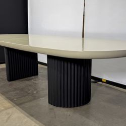 Rove Concepts Osten Dining Table 120" (Alabaster Matte Lacquer, Black Concrete)