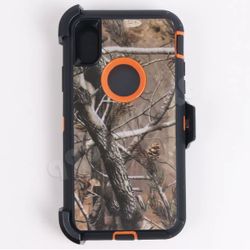 For iPhone XR Orange Tree Camouflage Belt Clíp Case Holster Defender Rugged Shockproof 