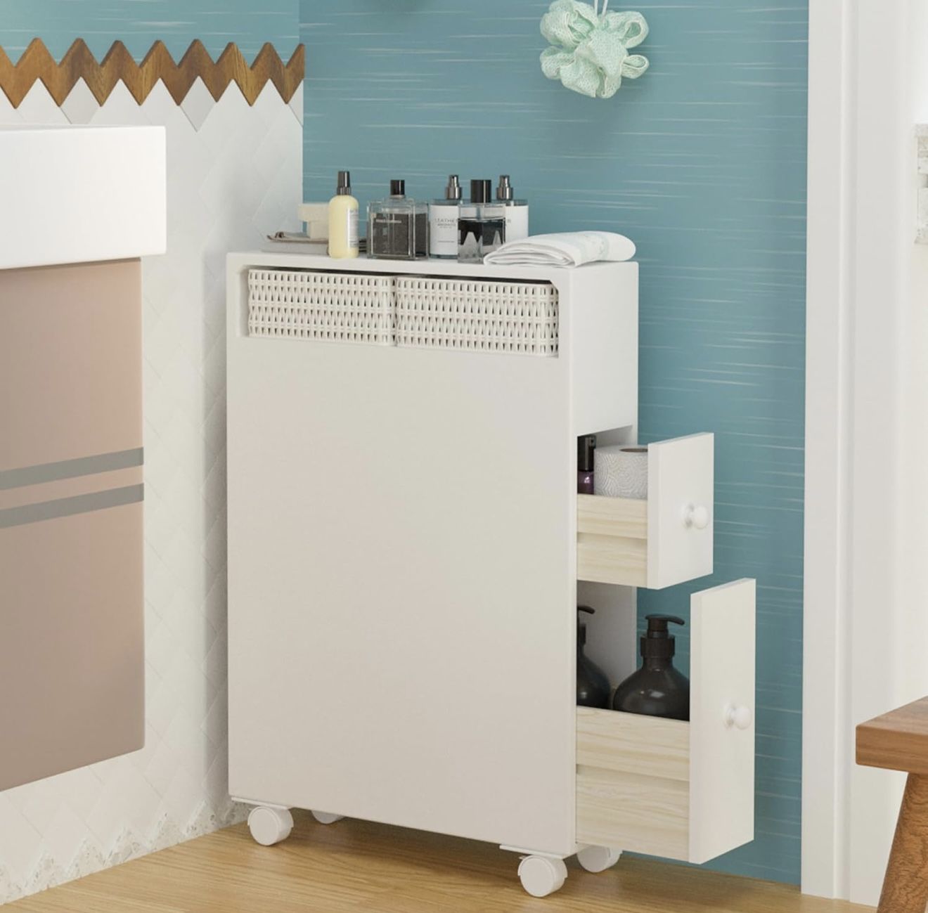 Narrow Slim Rolling Storage Cart and Organizer Kitchen Storage Cabinet