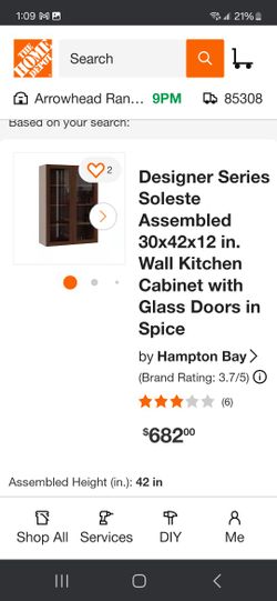 Designets Series Soleste Kitchen Cabinet With Glass Door 36"W x 42"h
