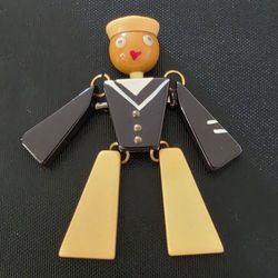 VTG BOOK PIECE WWII Bakelite Sweetheart Navy Sailor Jointed Brooch Deco Era 3.25