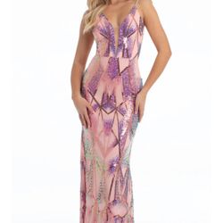 Pink Geometric Sequin Prom Dress