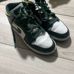 Nike Air Jordan 1 Mid Shoes Sonics Noble Green Yellow Packers 7Y