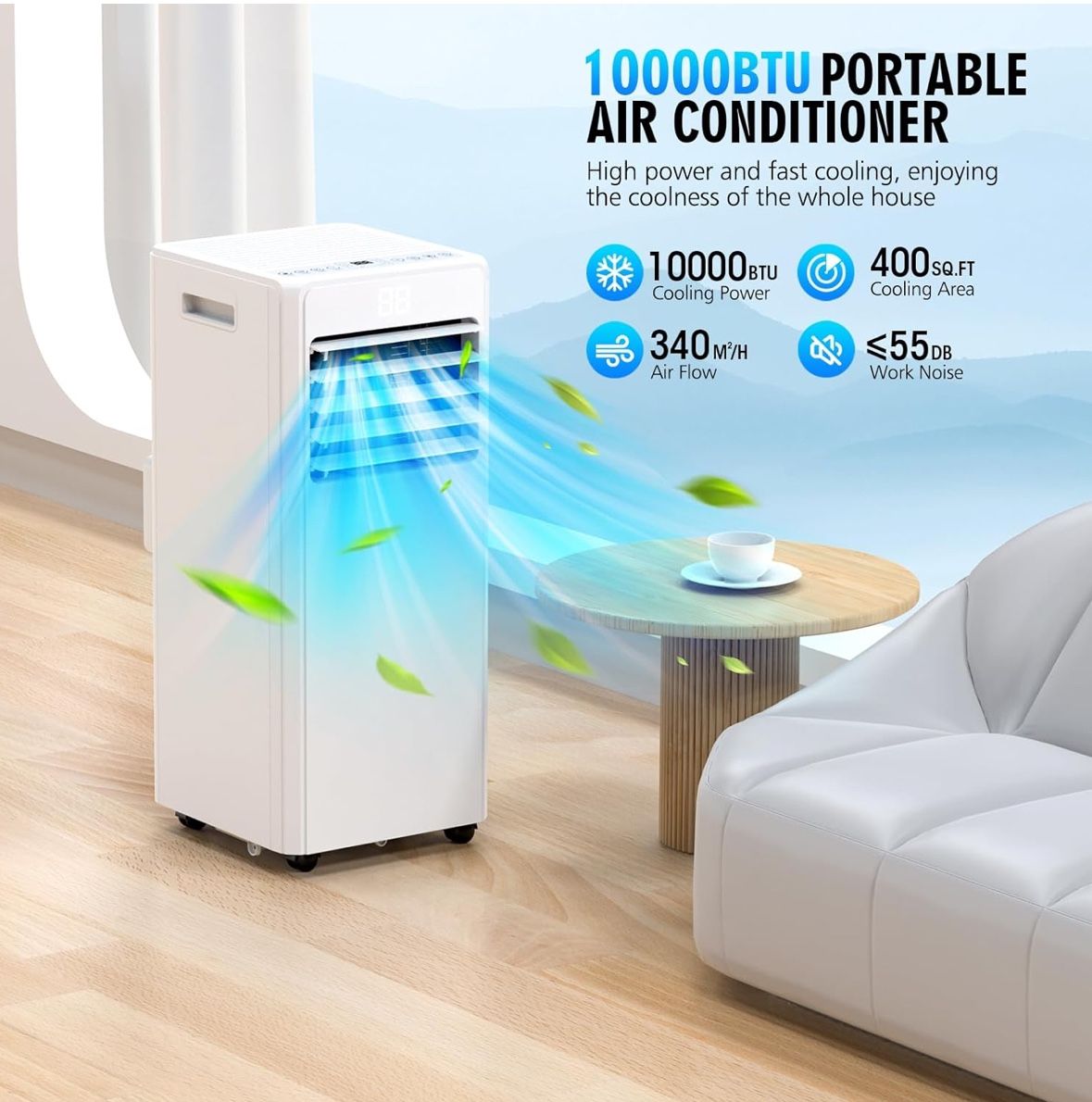 10000 BTU Portable Air Conditioners Cool up to 400 Sq.Ft, 4-in-1 Portable ac Unit, Dehumidifier and Fan with Remote Control, 24H Timer, Sleep Mode, LE