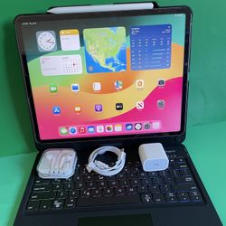 Apple IPad Pro 12.9” 4th Generation (2020 Model/ Face ID/Liquid Retina) 128GB with pen, keyboard case & Accessories 