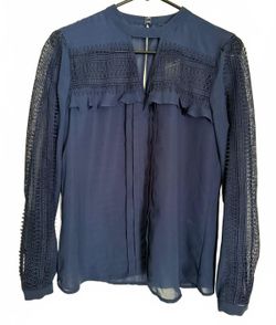 Express NEW Women's Peasant Blouse Size Small Blue Embroidered Coquette Girl