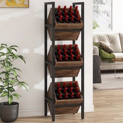 Industrial Wine Rack, 3 Tier Fre-estanding Wine S-torage S-tand