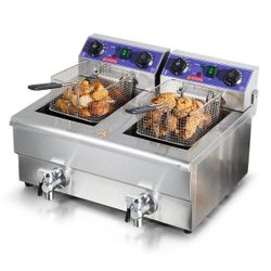 Brand New Commercial Double Deep Fryer With Drain For 140