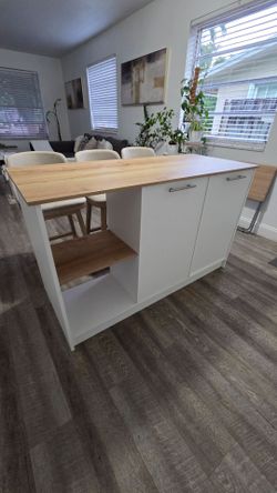 White Kitchen Island with Butcher Block Top