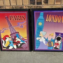 Y2K 1990s WARNER BROTHERS STUDIO STORE PEPE LE PEW PARIS & SYLVESTER TWEETY BIRD LONDON  WALL ART 