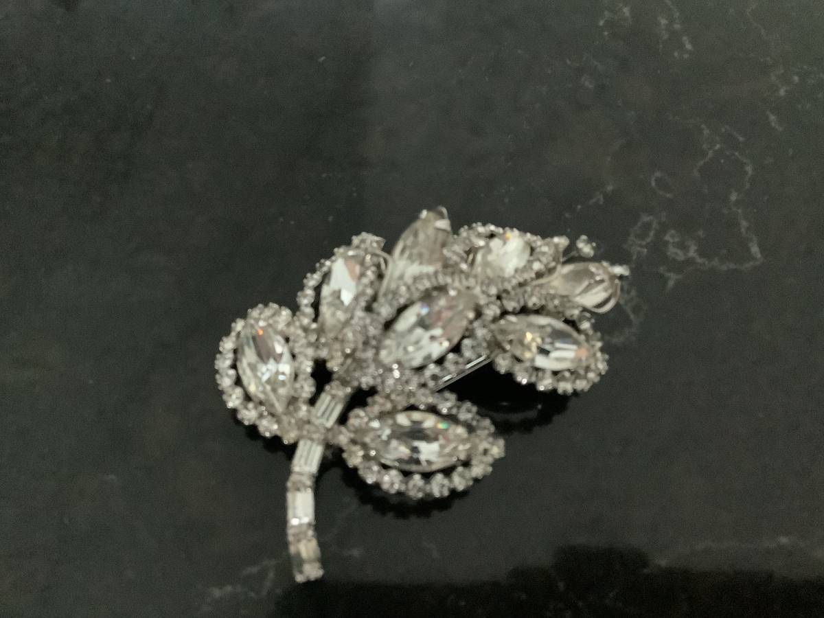 Famous Weiss Costume Jewelry Rhinestone Brooch Made in 1942 - The Weiss Block Marking is on back Of Brooch