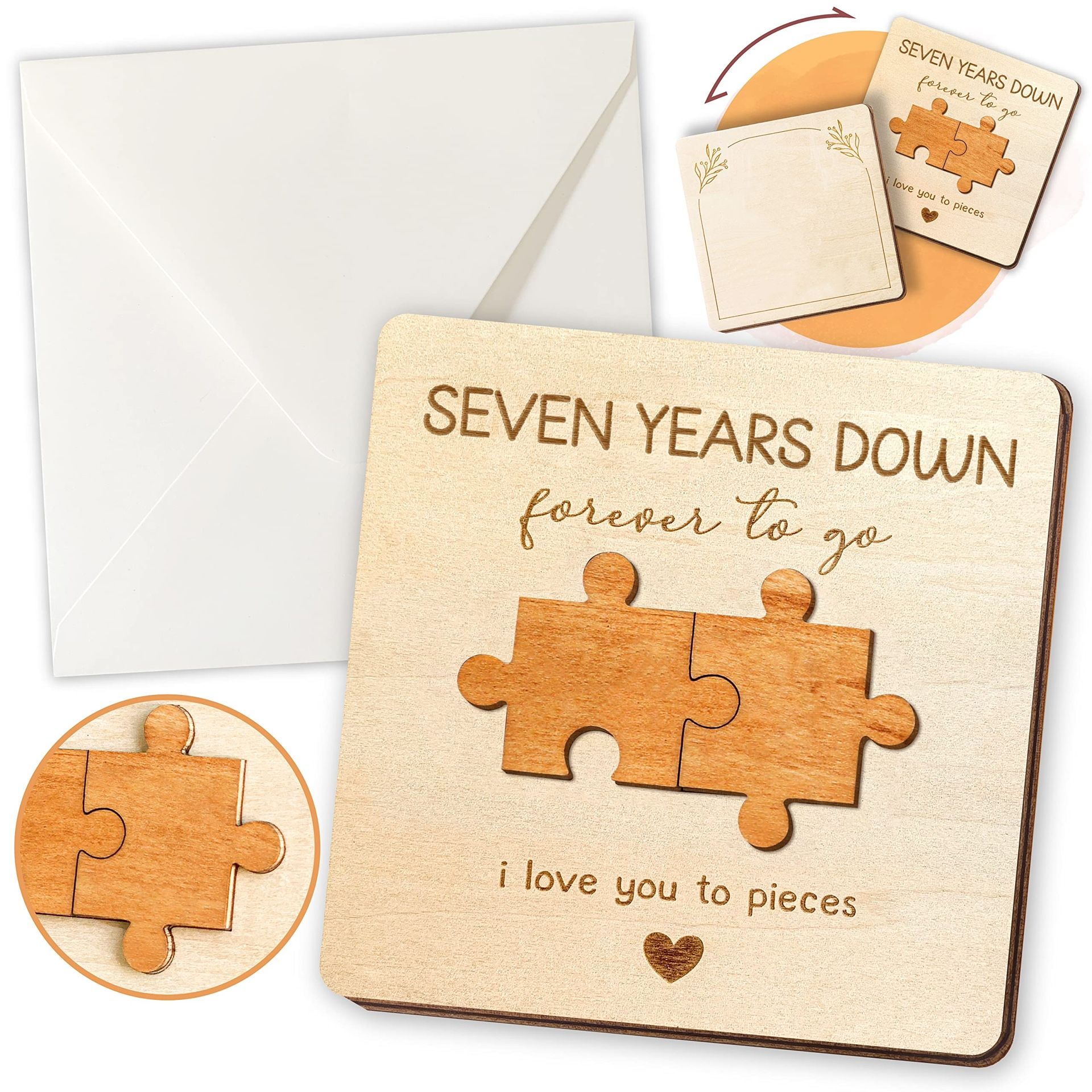 STOFINITY 7th Anniversary Wood Card Gifts for Him Her w/ Envelope
