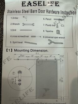 79” BARN DOOR HARDWARE, STAINLESS, IN BOX, NEVER INSTALLED (2 KITS)