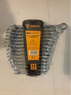 DEKOPRO Combination Wrench Set, Metric, 15-piece, 8–22mm