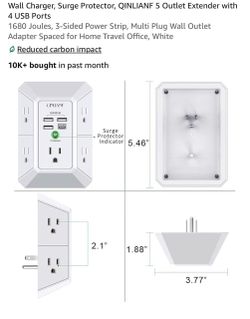 QINLIANF 5-Outlet Surge Protector Wall Adapter with USB