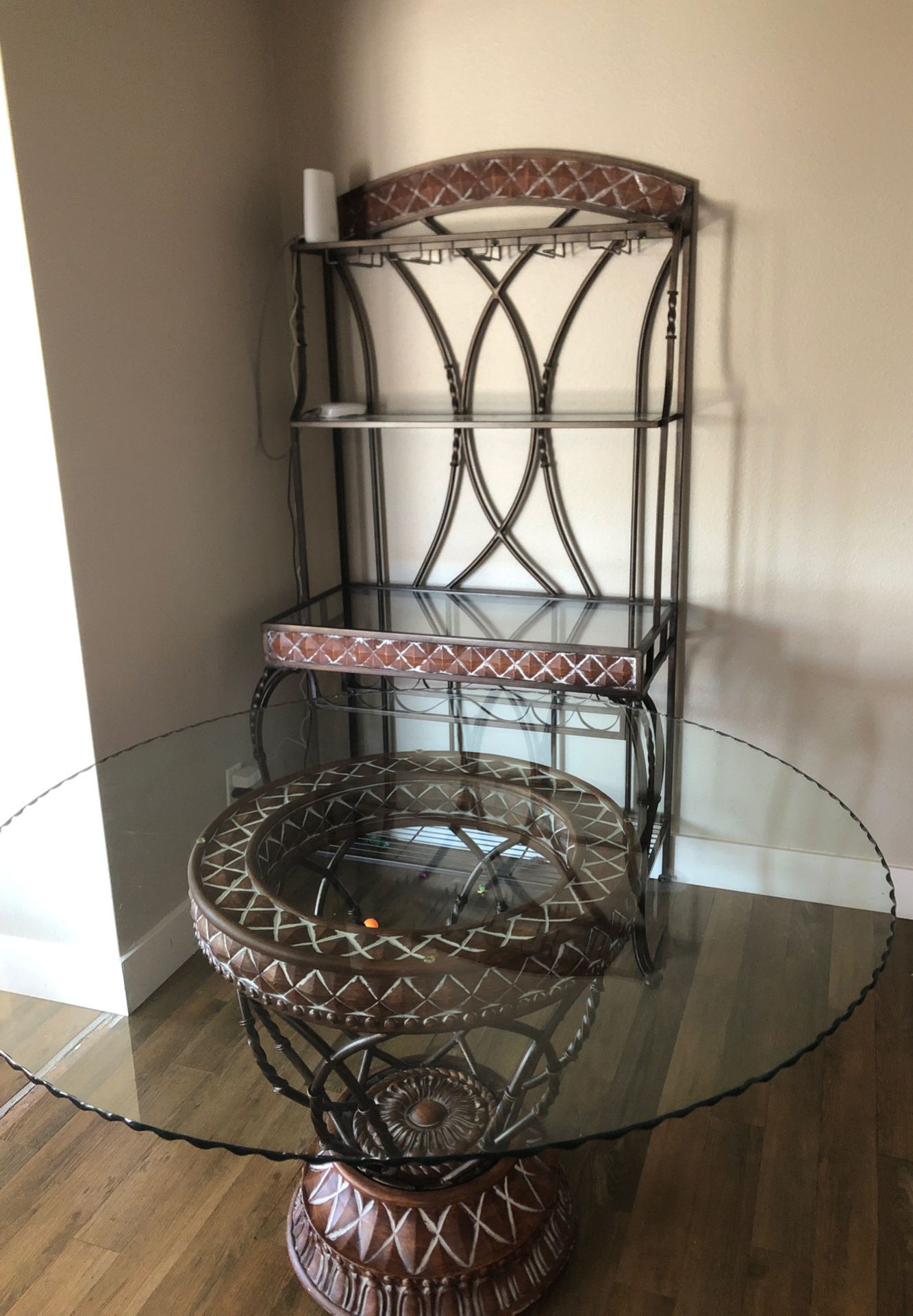 Glass round table and wine rack