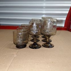 SET OF 12 Pfaltzgraff VILLAGE Amber Water Goblets  Wine Glasses Tumbler Vintage