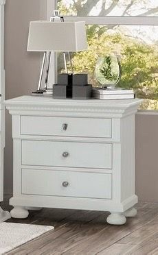 New-Abbyson Palisades 3-Drawers Nightstand, White