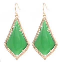 Gold Green Teardrop Dangle earrings 
