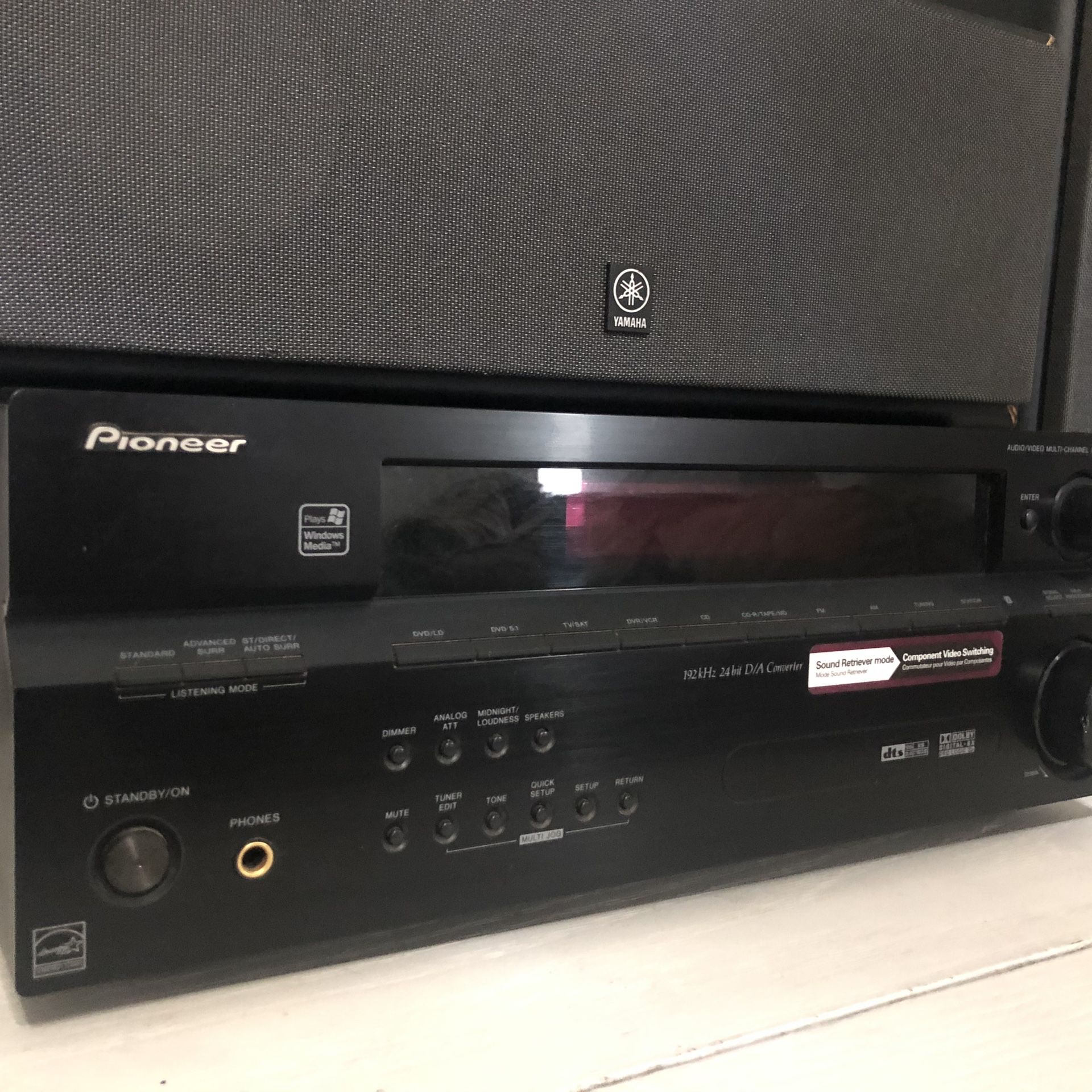 Pioneer receiver with 3 Yamaha speakers
