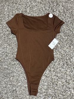 Brown Square Neck Short Sleeve Bodysuit
