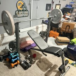 Weight bench with 45 lbs plates for home gym