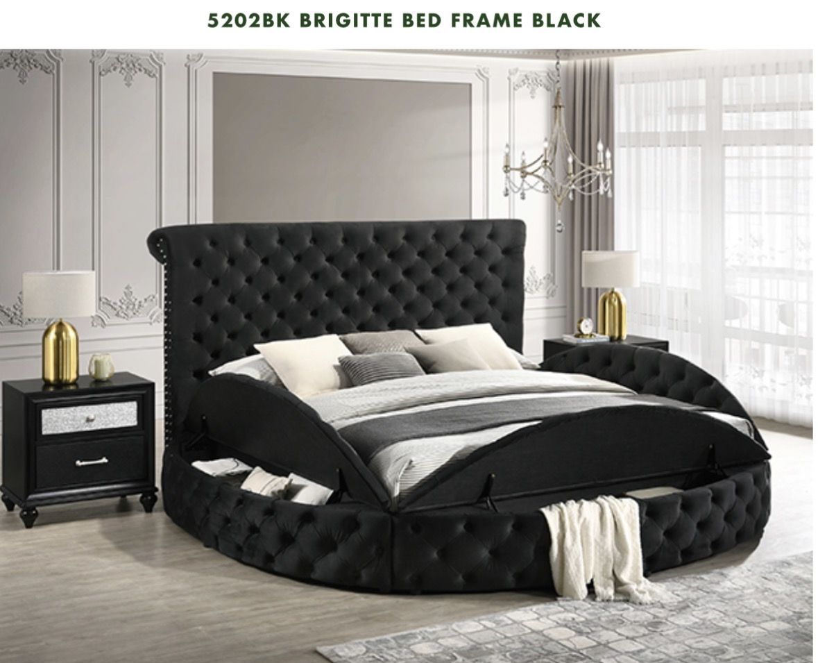 QUEEN BLACK VELVET BEDFRAME WITH STORAGE/KING $850