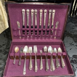 vintage silverplated flatware set made by 1847 Rogers Bros. in the popular "Eternally Yours" pattern