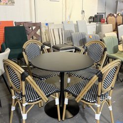 🔥Set of 5🔥Small round dining table and chair set, modern kitchen dining table (for 2-4 people), and 4 chairs(Black)  💰199$
