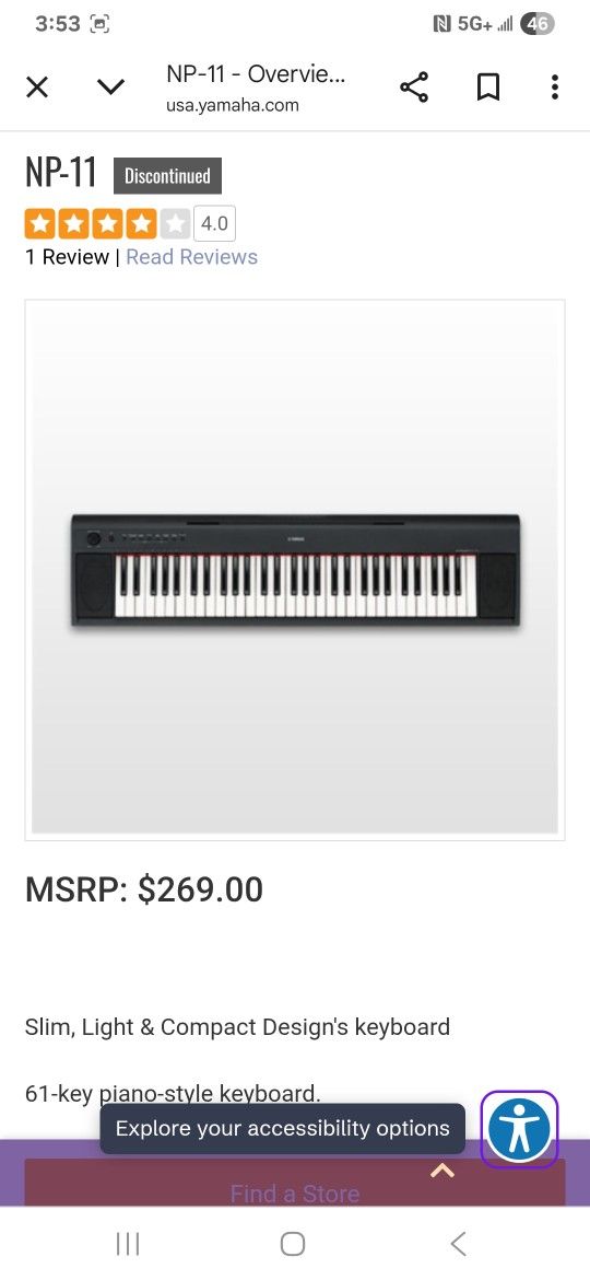 Yamaha Piaggero NP-11 61-Key Portable Keyboard With Power Adapter Black