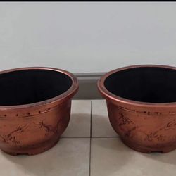 *** NEW LOW PRICE *** PAIR of 15" (Diameter) Copper Resin Planters @ Lasting Creations