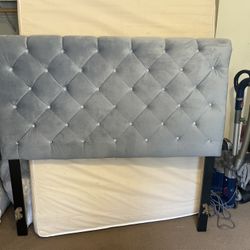 Queen Size Blue/Grey Tufted Diamond Headboard And Bedframe
